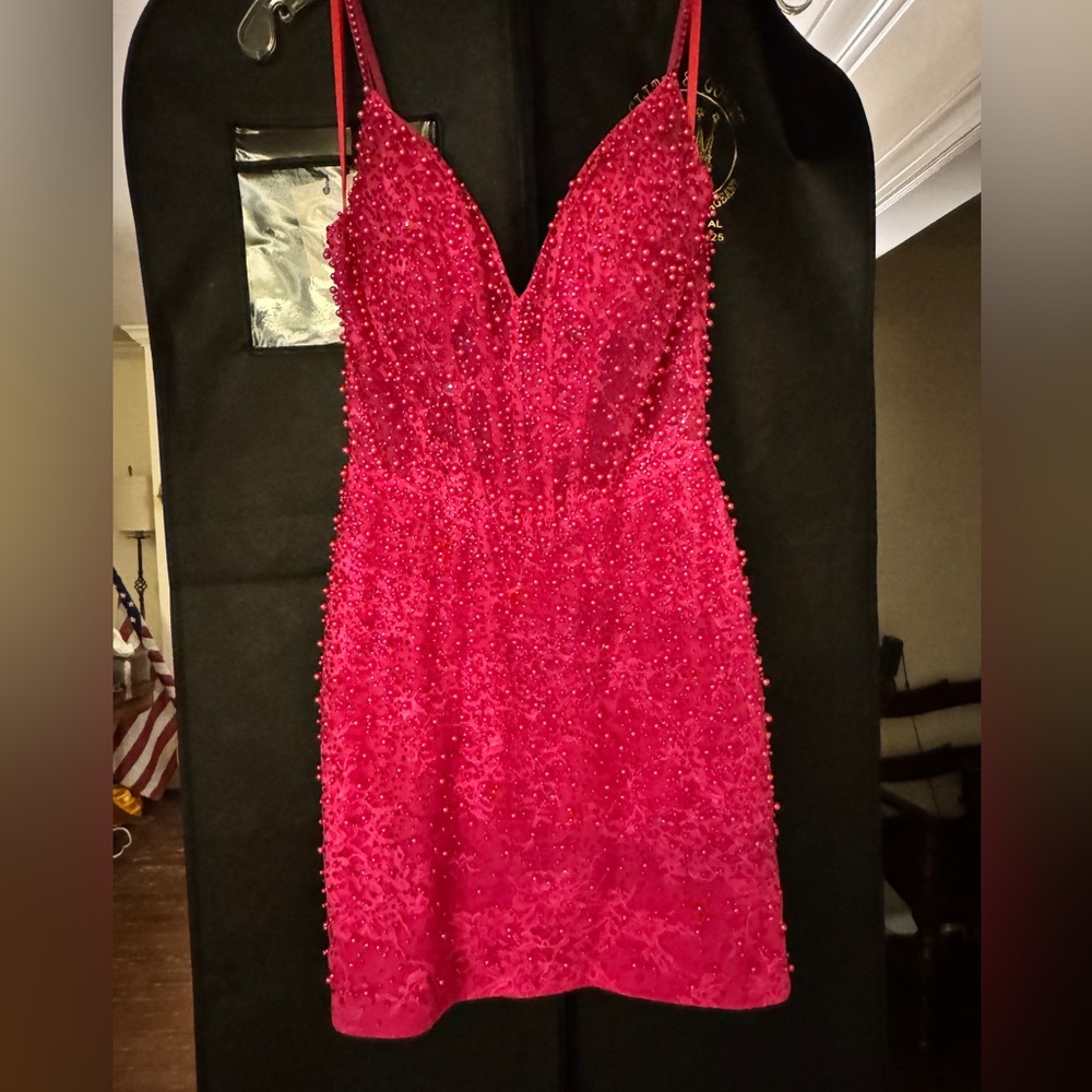 Fuchsia Beaded Mini Dress